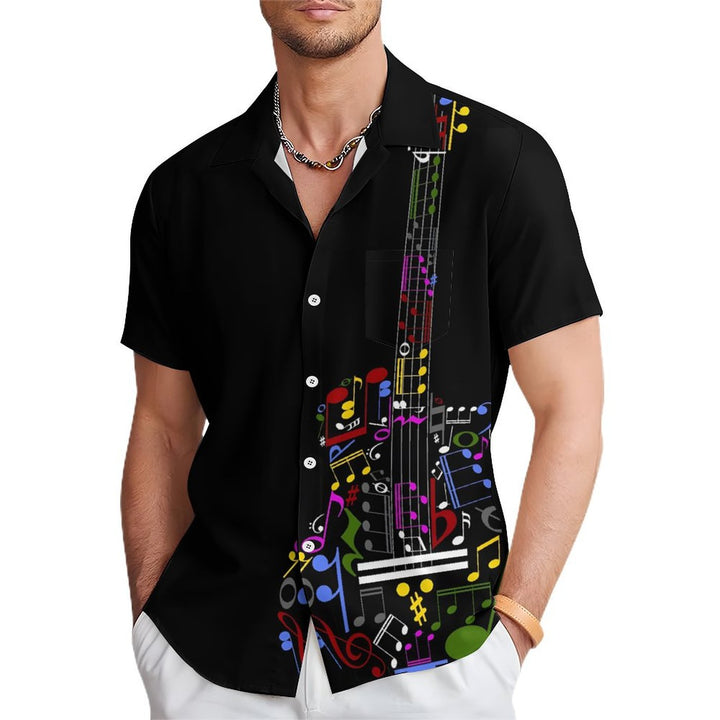 Men's Musical Note Guitar Casual Short Sleeve Shirt 2401000404