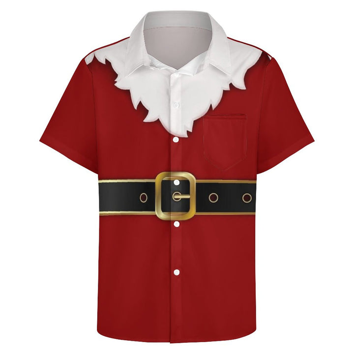 Casual Santa Claus Dress Chest Pocket Short Sleeve Shirt 2309000343