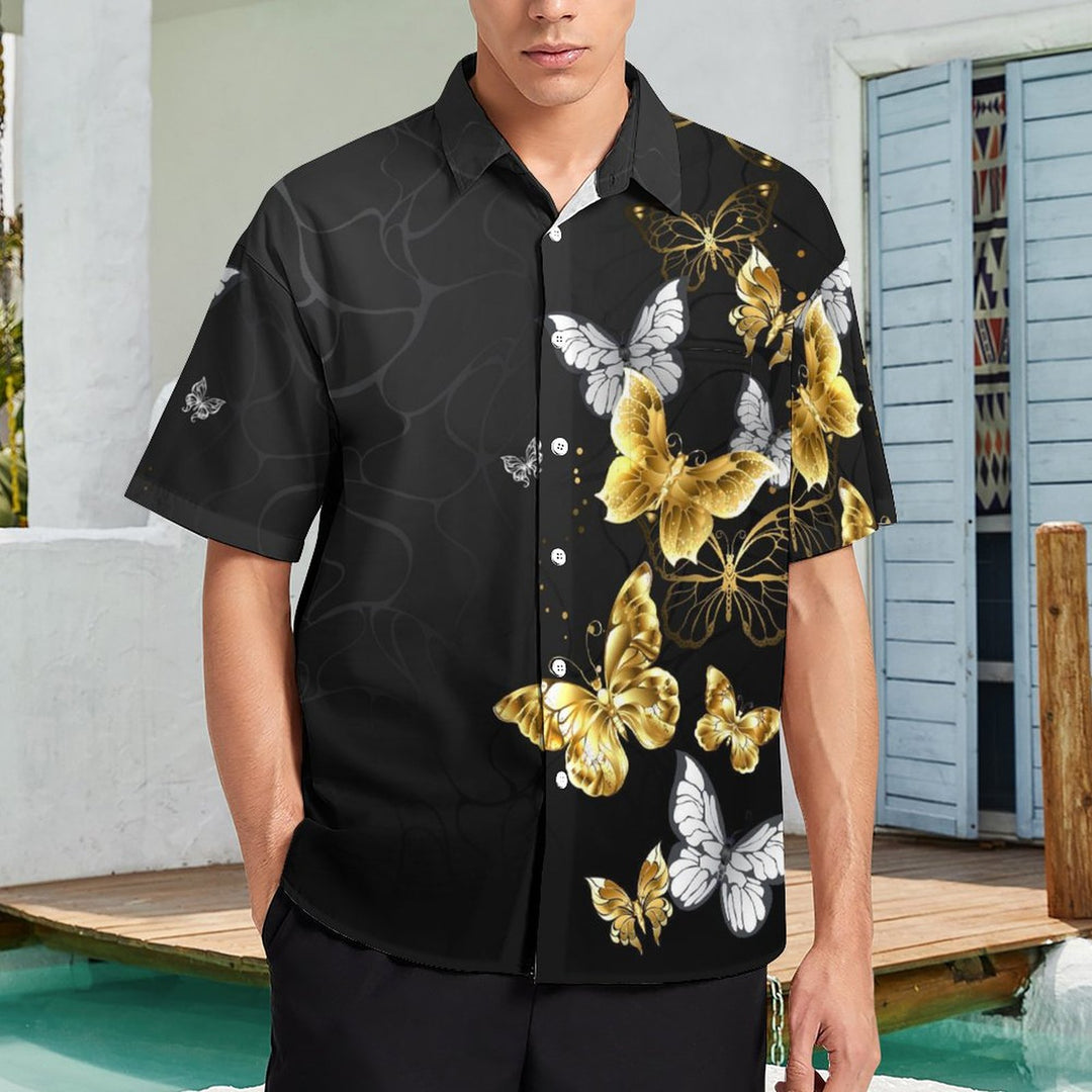 Casual Butterfly Printed Chest Pocket Short Sleeved Shirt 2309000826