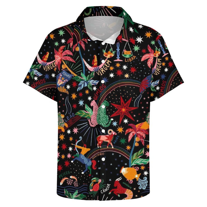 Casual Printed Chest Pocket Short Sleeved Shirt 2309000759